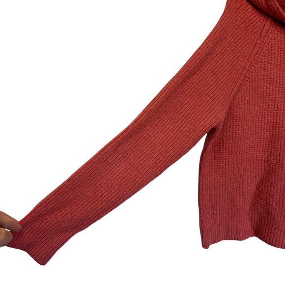 Pilcro Anthropologie Womens Salmon Pink Hooded Quarter Zip Waffle Knit Sweater - Picture 10 of 11